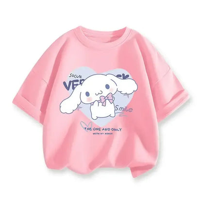 2024 New Summer COTTON T shirt Girls Boys Cinnamoroll T shirt Cartoon Print Kids T-Shirts Children Girls Tops Clothes