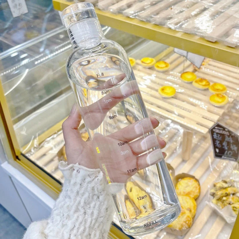 Newest Water Cup Sport Water Bottle With Time Scale Couple Plastic Portable Water Container Anti-drop Outdoor Water Bottle.