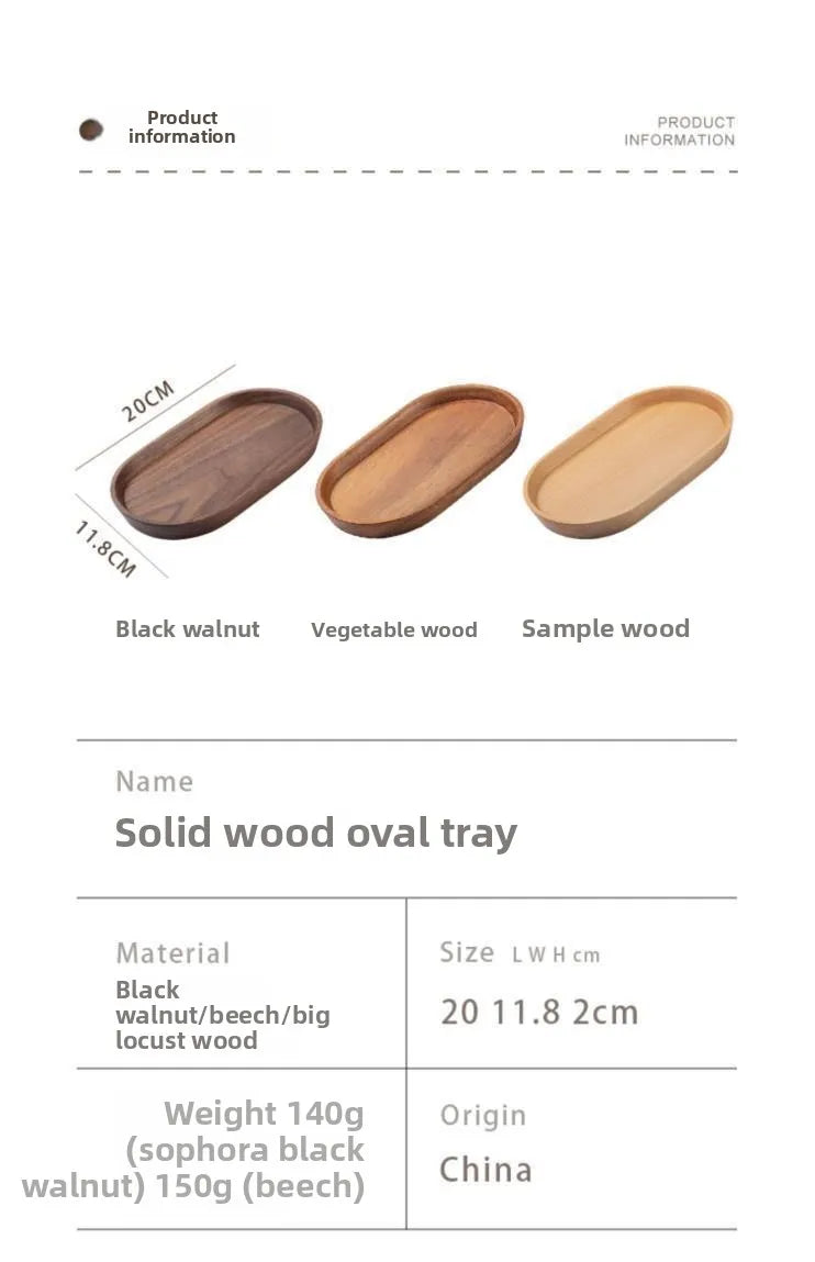 Japanese Acacia wooden tray rectangular dinner plate heat insulation solid wood grain oval bread.