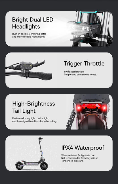 OOTD T90 Foldable Adult Electric Scooter, 85km/h E-Scooter, 4200W Electric Kick Scooter, 60V 31.2Ah Skateboards Kickboard, 100km.