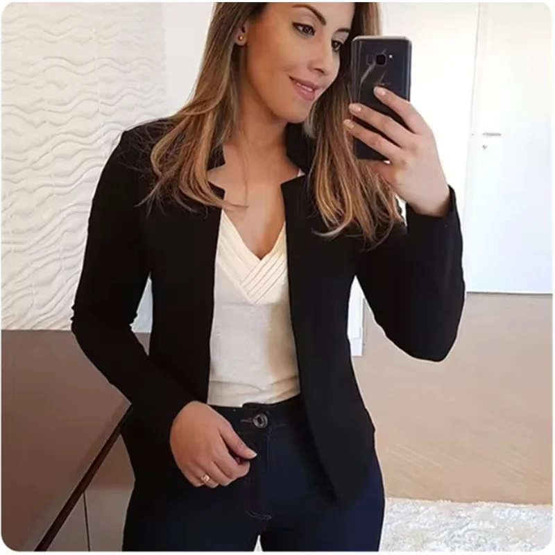 Strickjacke einfarbig lang ärmel ige Damen elegante Anzug Jacke täglich Büro Mode Straße Herbst Slim Fit Top.