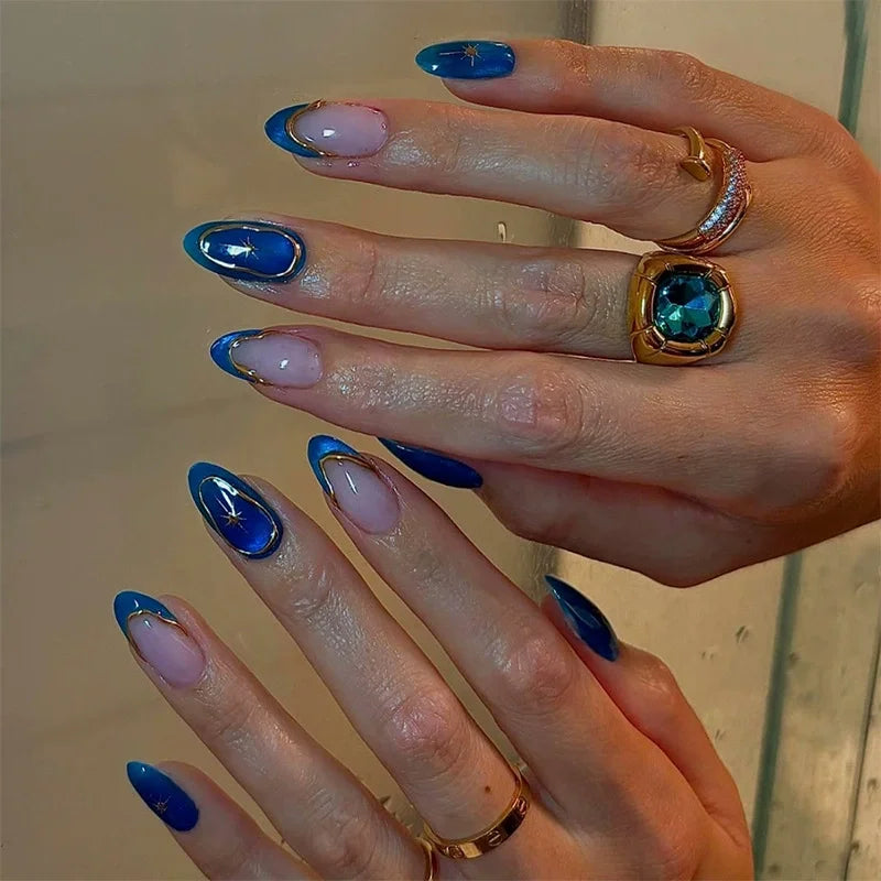 24Pcs False Nails Spicy Girl Silver Bow with Diamond Fake Nails with Glue Almond Press on Nails Black Cool Y2k Almond Nail Set.