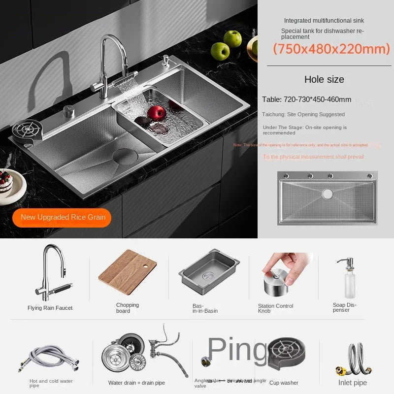 Original-Finish, spülmaschinenkompatibles SUS304-Edelstahl-Küchenspüle mit großer Einzelschüssel und Unterbau