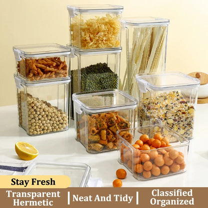 Food Box Storage Container With Airtight Lid Condiment Organizer Plastic Dispenser Jar Hermetic Kitchen Cereal Snack Spaghetti.