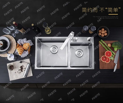 Stainless steel  double sink, kitchen , vegetable basin, thickened countertop and undercounter basin, double basin, dishwasher