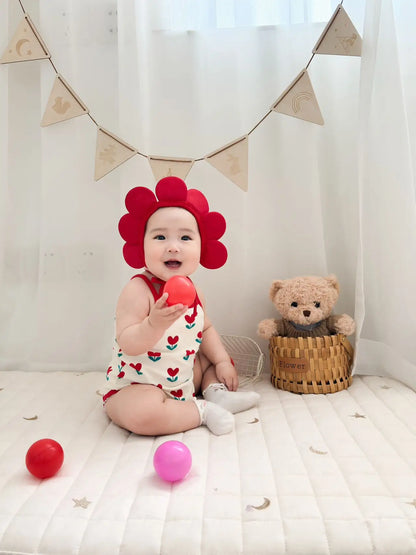Baby Ein Stück Kleidung 2025, Sommer Koreanische Baby Body Ins Blume Voll Gedruckt Baby Sling Klettern Kleidung Mit Hut