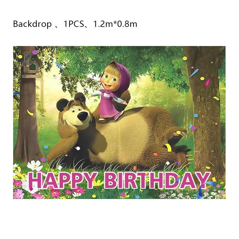 Mashas und Bär Geburtstag Party Dekoration Cartoon Thema Luftballons Kinder Event liefert Einweggeschirr Hintergrund
