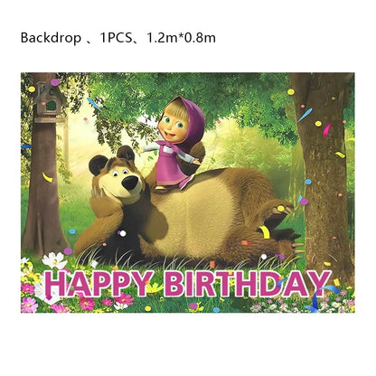 Mashas und Bär Geburtstag Party Dekoration Cartoon Thema Luftballons Kinder Event liefert Einweggeschirr Hintergrund
