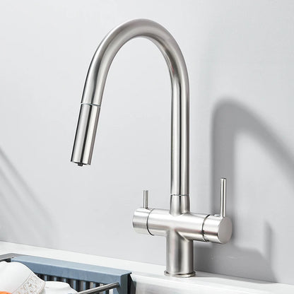 Filter Kitchen Faucet Pull Out Flexible Drinking Water Kitchen Faucets Dual Handle Metal 2 in 1 Hot Cold Water Mixer Tap