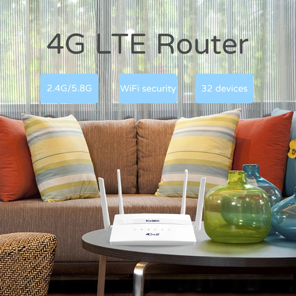 KuWFi 4G LTE Router 750Mbps Home Hotspot Support 32 Users Wifi Router LAN WAN Roteador 2.4G 5.8G Dual Band With SIM Card Slot.