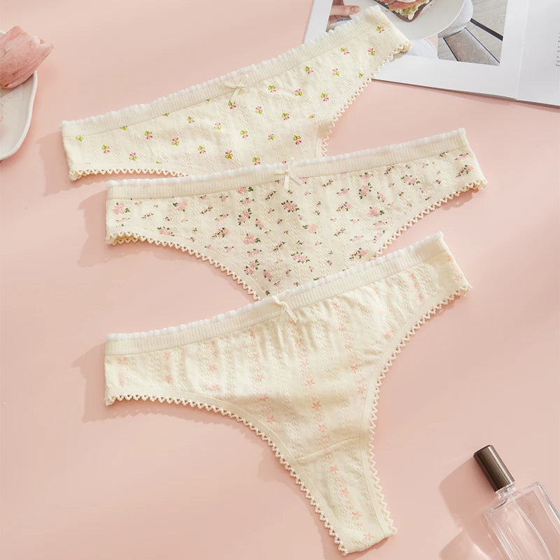 3pcs Fashion Cute Print Panties For Women Thongs Cotton Spring Summer Soft Lingeries Sexy Hot Bow Women'S Thong.