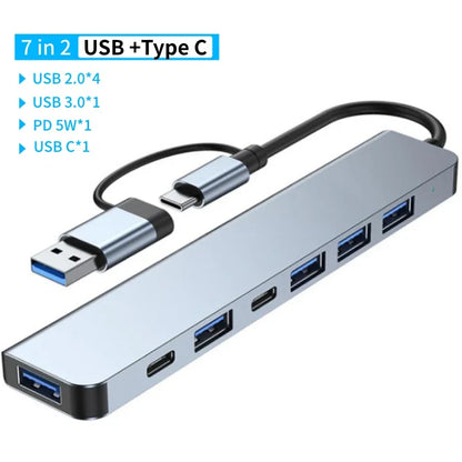 USB 3.0 Type C Adapter Docking Ststion USB 2.0 Port TF SD Card Reader Audio Output Multi-hub Splitter  for Macbook Pro Computer.