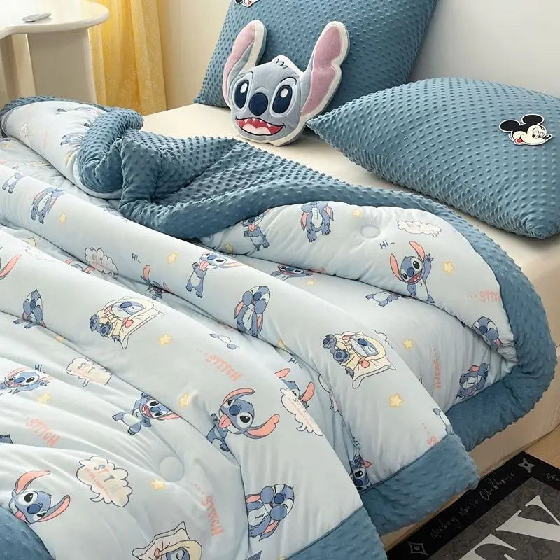 New Disney Anime Mickey Minnie Strawberry Bear Kawaii Hello Kitty Winter Thickened Single both bed Plush Soft Quilt Cute Cartoon.
