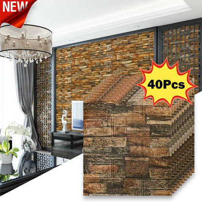 40Pcs 38.5X35cm Imitation Brick Wallpaper Self-adhesive Waterproof Moisture-proof Living Room Bedroom Wall Decoration