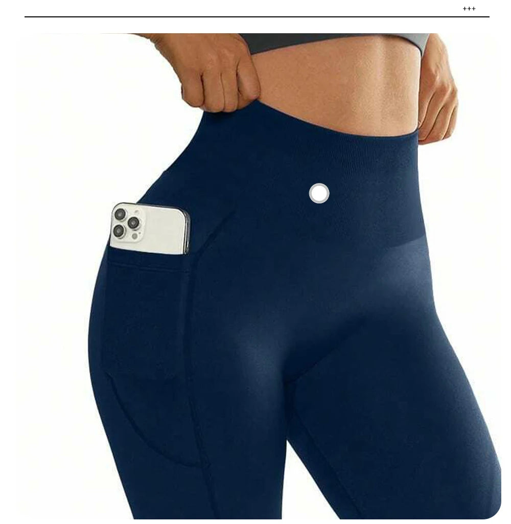 High Waisted Seamless Yoga Pants Butt Lifting Booty Sculpting Gym Leggings with Side Pockets Sexy Workout Tights for Women.