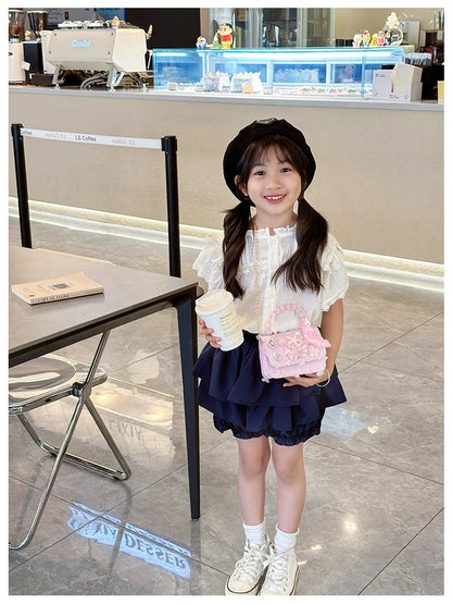 Lovely Sequin Girls Square Shoulder Bag Fish Tail Starfish Princess Crossbody Bags Bead Handle Children's Small Handbags Purse