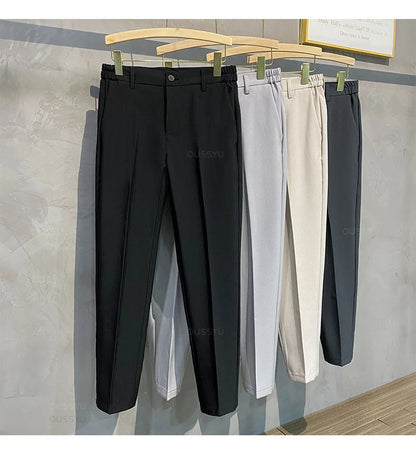 2025 Autumn Winter Men's Casual Pants Suit Pant Slim Fit Work Elastic Waist Jogging Business Trousers Male Black Plus Size 40 42.