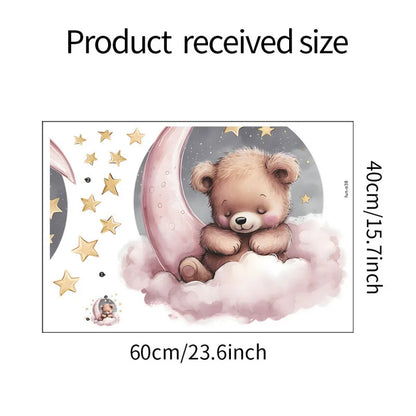 Cute Bear Moon Star Wall Stickers for Kids Rooms Girls Boys Baby Room Decoration Kawaii Cartoon Animal Nursery Wallpaper Vinyl