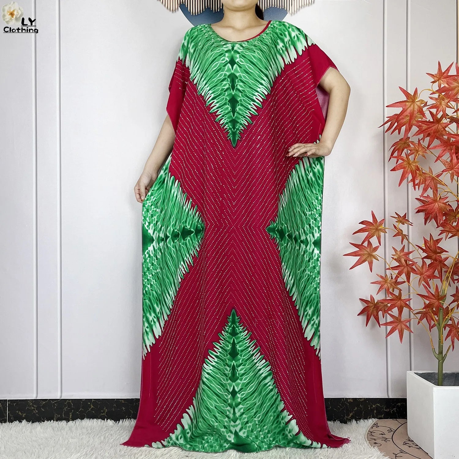 2024 New Muslim Women Dashiki Printed Dress Flower Diamonds Loose Dress With Big Scarf Islamic African Women Short Sleeve Abaya.