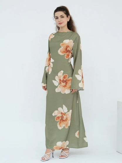 Muslim Women Dubai Abaya luxury Flower Print Long Dress Kaftan Ramadan Robe Femme african Maxi dresses Islam Clothing Kebaya.