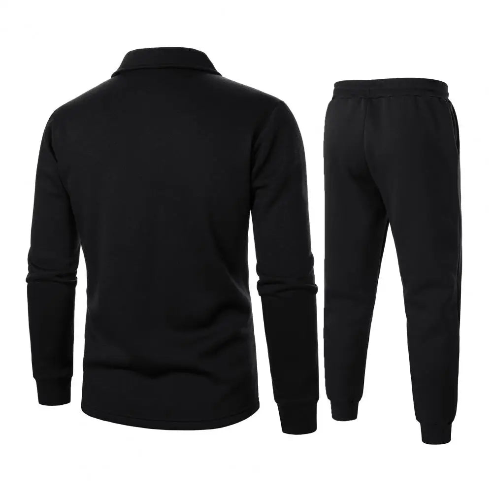 Men Two-piece Suit Set Winter Thick Warm Casual Suit Outfit Long Sleeve Coat Long Trousers Set Fashion Men's Activewear Outwear.