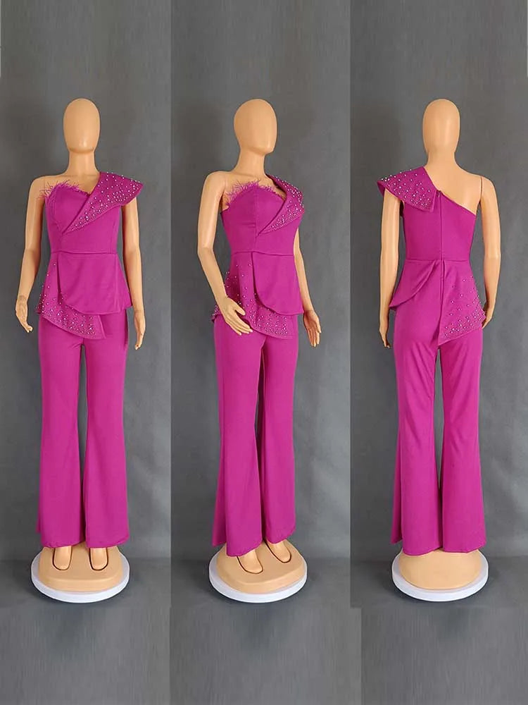 High Waist Strapless Jumpsuit Rivet Collar Lady Evening and Party Tube Top Jumpsuit for Women Elegant Sexy Birthday Jumpsuit.