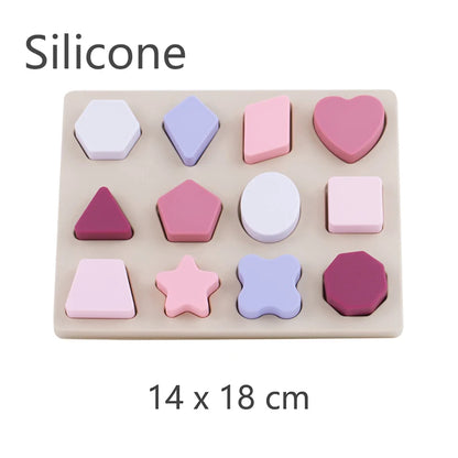 Montessori Baby Puzzles Silicone Toys Geometric Shape Jigsaw Board Matching Games Educational Learning Toys Food Grade Silicone