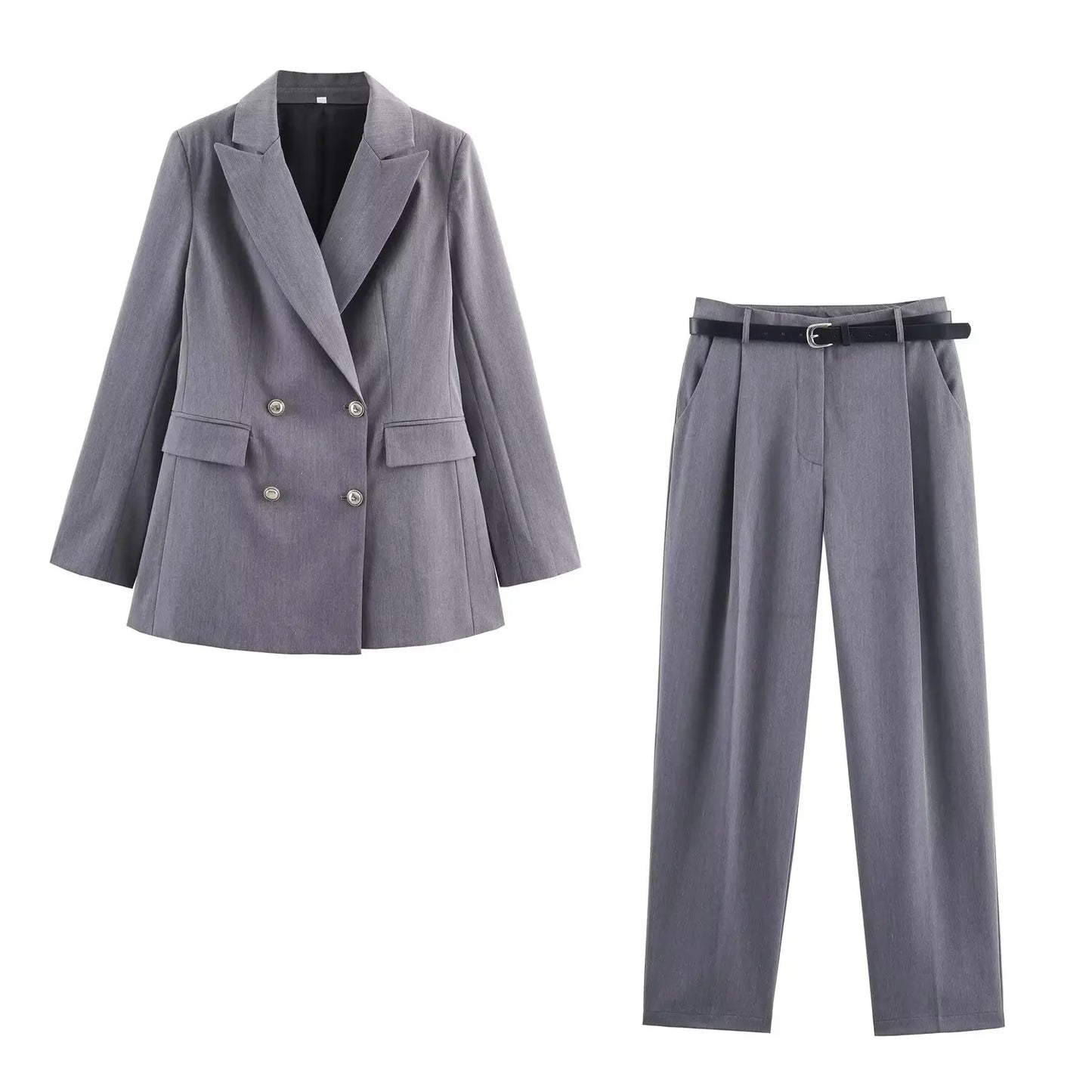 HH Frau Mode Vielseitige Lange Ärmel Zweireiher Tasche Dekoration Blazer + High Street Casual Pendeln Hose 2-teiliges Set