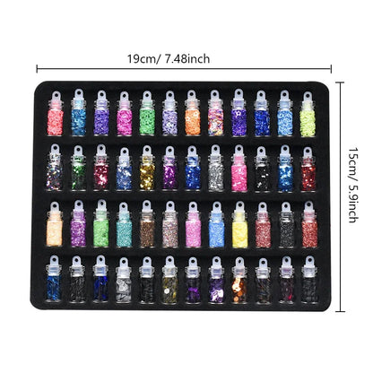48pcs Nail Art Rhinestones Beads Sequins Set Mixed Design Glitter Tips Decoration Tools Gel Nail Stickers Case for Beauty Salon.