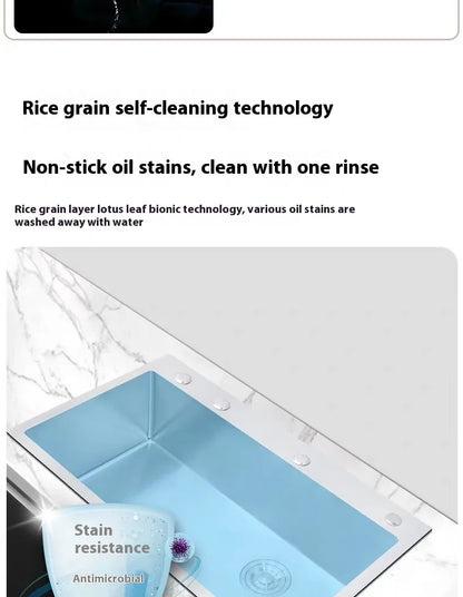 Stainless Steel Kitchen Sink Rice Grain Embossing Scratch and Abrasion Resistant Antifouling Large Single Slot Wash Dish Basin