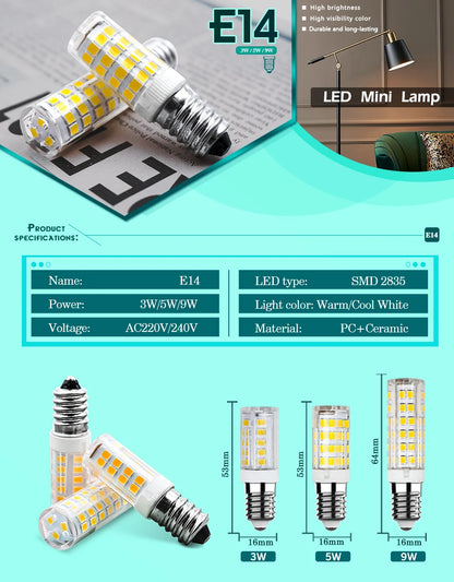1-10 stücke E14 Led-lampe Lampe 3 W 5 W 9 W AC 220 V-240 V Mini Mais Birne Licht 2835SMD 360 Strahl Winkel Ersetzen Halogen Kronleuchter Lichter.