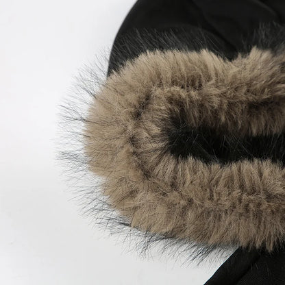 Goth Dark Autumn Winter Faux Fur Collar Solid Hooded Coats Women Casual Slim Waist Zip Hoodies Gothic Jackets Chic Streetwear.