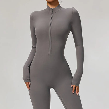 TRY TO BN Sports Yoga Jumpsuit Long Sleeves Zipper Sportswear Fitness Pants Workout Bodysuit One Piece Tights Women Gym Clothing.