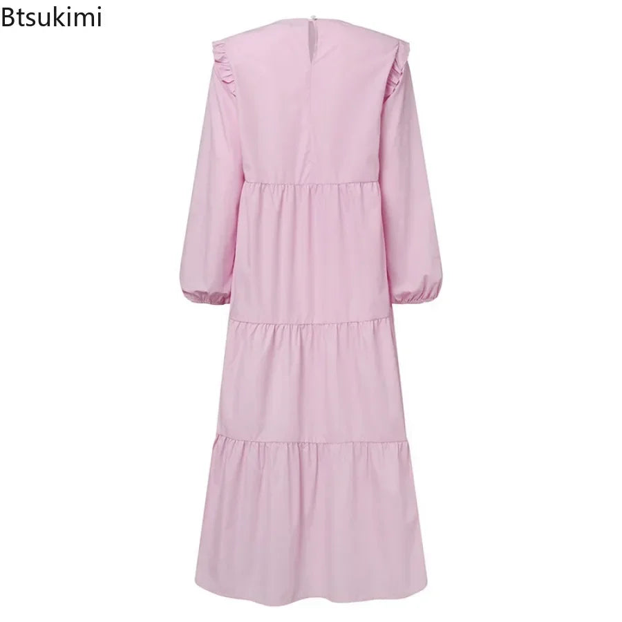 2025 Vintage Solid Muslim Dresses Women Dubai Abaya Islamic Maxi Dress Robe Females Elegant Sweet Party Sundress Kaftan Vestidos.