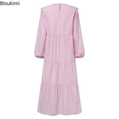 2025 Vintage Solid Muslim Dresses Women Dubai Abaya Islamic Maxi Dress Robe Females Elegant Sweet Party Sundress Kaftan Vestidos.