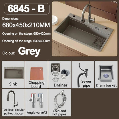 Thickening 304 stainless steel nano-coated Kitchen Sink Large-Capacity Single Sink Wear-Resistant Grey tank