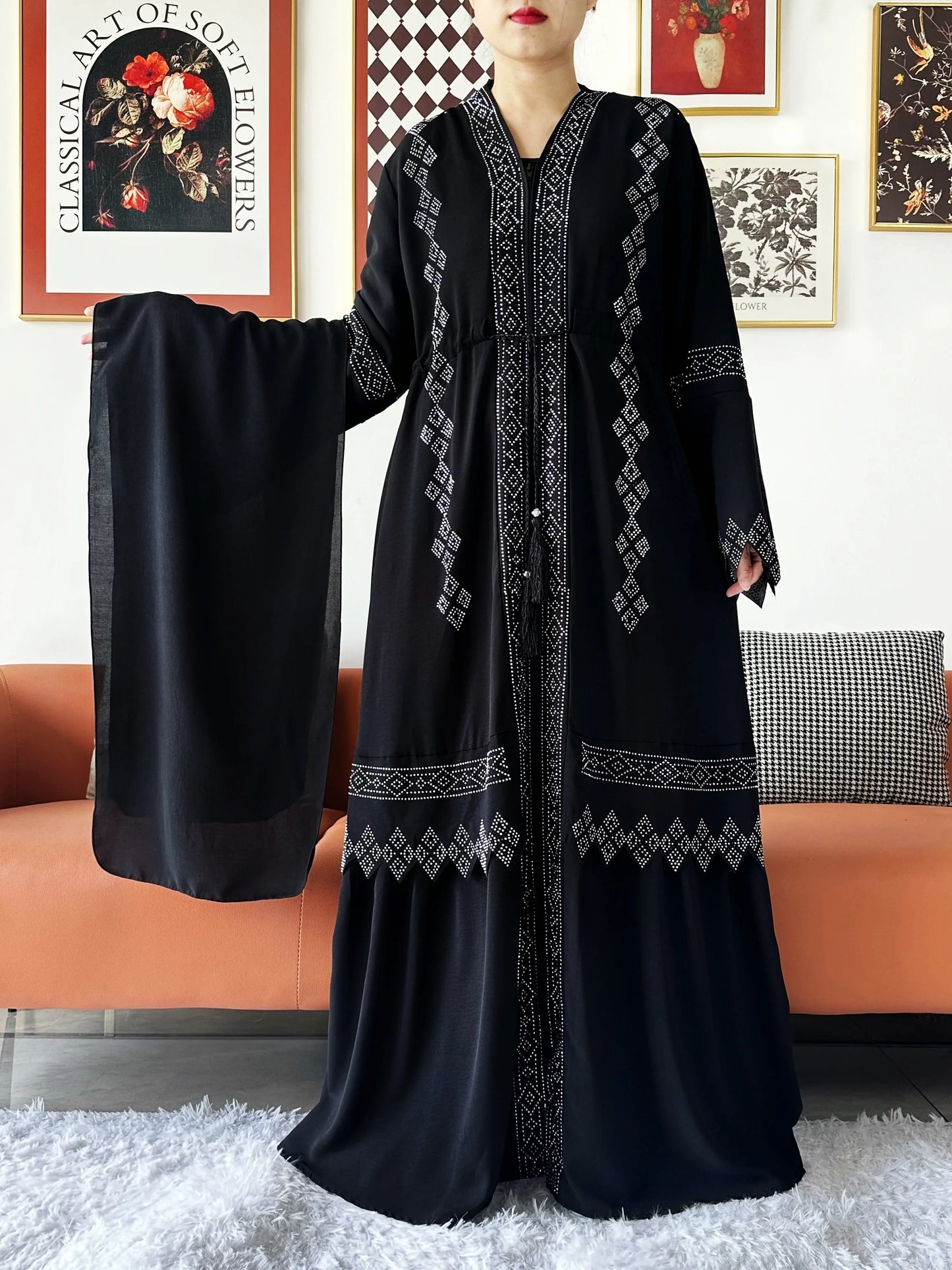 Laxury Design New Women Elegant Dress Chiffon Open Abaya Muslim Women Dress Islamic Clothing Cardigan Abaya Women Muslim Dress.