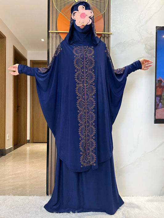 New Two Piece Set Solid Jilbab Prayer Muslim Abaya Set Women Prayer Garment Dress Hijab Long Khimar Skirt Sets Islamic Ramadan.