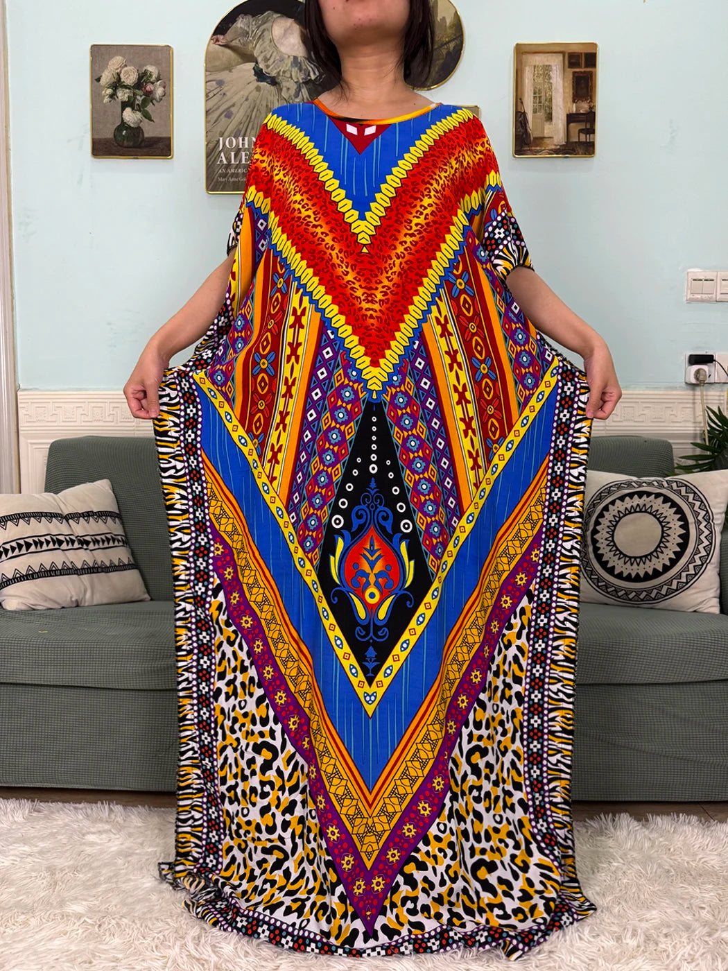 Muslim 2025 New Fashion Sets Abayas For Women Cotton Printed Loose Fit Femme Robe Afircan Islam Dress With 160x80cm Shawl Scarf.