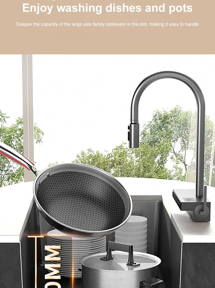 Black Stainless Steel Kitchen Sink Waterfall Sink dishwashing Basin Large Single Sink Household Sink Under The Counter Sink