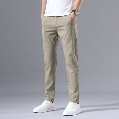 2025 Men's Casual Pants Slim Fit Stretch Classic Chino Trouser Male Stretch Elastic Korean Summer Dress Ice Light Thin Business.