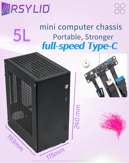 ARSYLID M24 pro ITX A4 Computer Case 5L 190mm Graphics Card Tpye-C Flex PSU 47mm Radiator Mini PC Chassis.