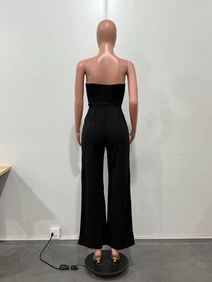 CM.YAYA Women Wide Leg Strapless V-neck Sleeveless Jumpsuits 2025 Summer OL Beach Night Club Party Street One Piece Suit Romper.