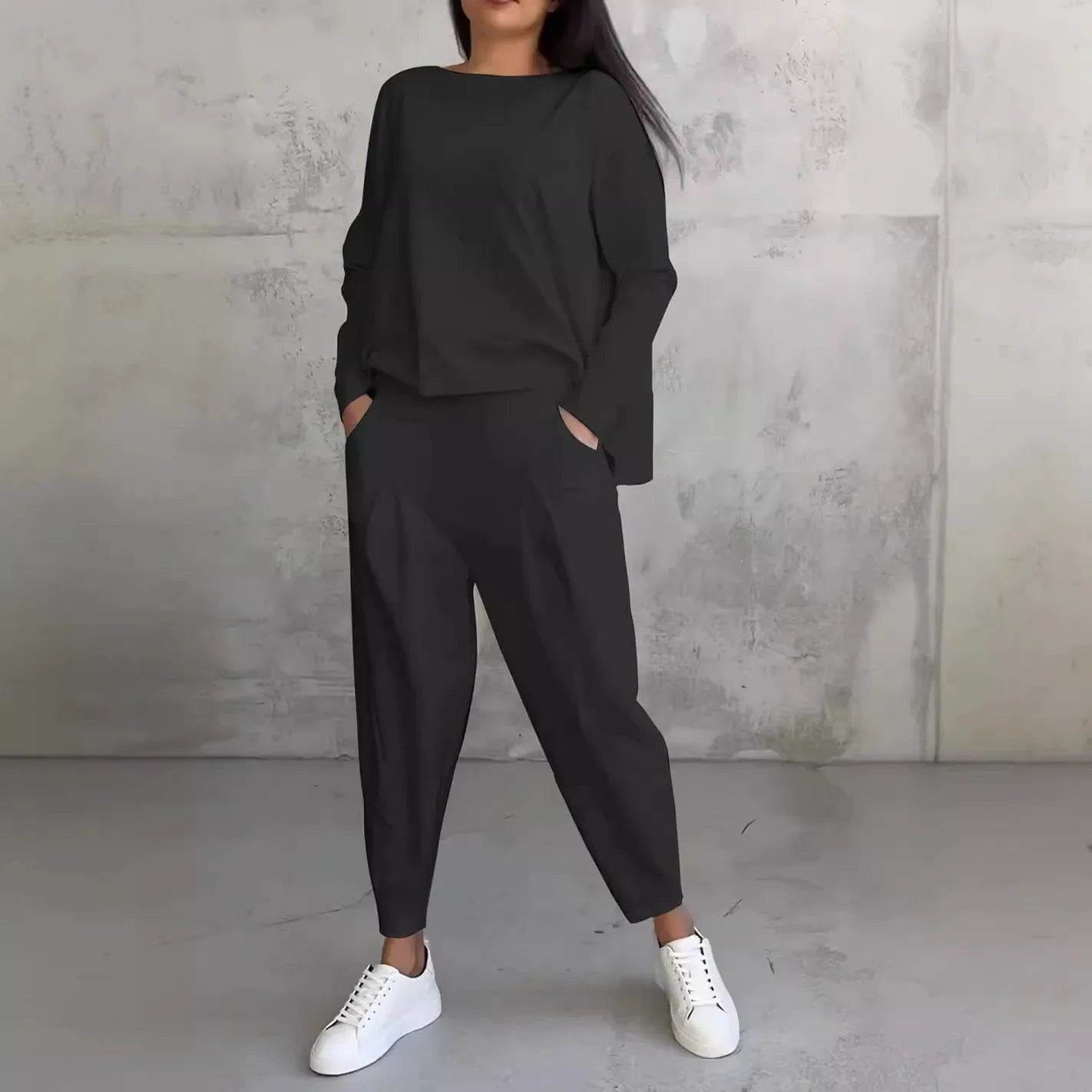 Women Sporty Two Piece Pant Sets Solid Harem Pants High Street Full Sleeve Round Neck Tops Sweatshirt Casual Irregular.