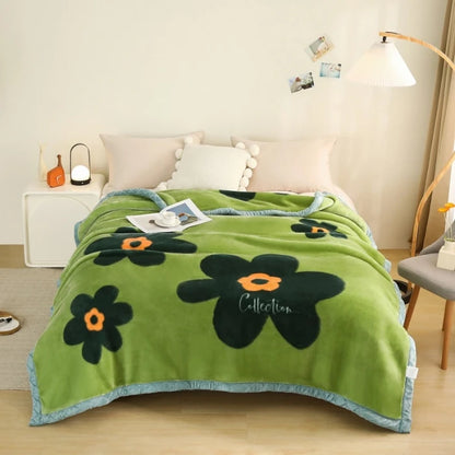 Fleece Blanket Plush Blanket King Size Heavy Mink Blanket Silky Soft and Warm 2 Ply A&B Printed Raschel Bed Blanket Rose/Peony