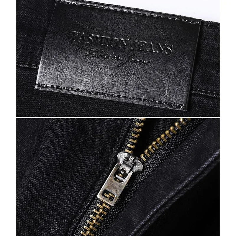 Men Business Denim Pants Male Classic Casual Straight Leg Slim Fit Trousers Elastic Solid Smoke Gray Pants.