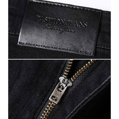 Men Business Denim Pants Male Classic Casual Straight Leg Slim Fit Trousers Elastic Solid Smoke Gray Pants.