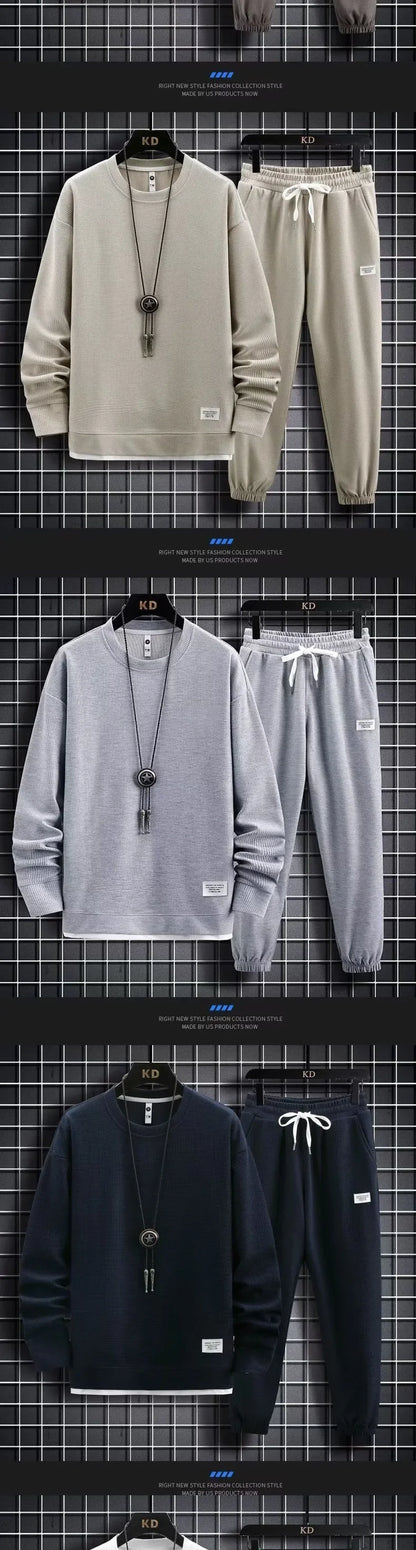 New Autumn Men's Fashion Sportswear Set Long Sleeve T-Shirt And Long Pants Casual Trendy Marbled Pattern Clothing Ensemble.