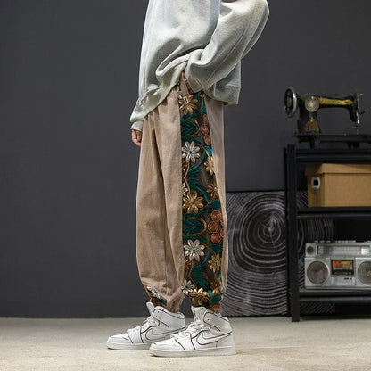 Fashion Casual Pants Men's Clothing Cotton Japanese Samurai Embroidery Patchwork Harem Trousers Oversized Harajuku Joggers Male.