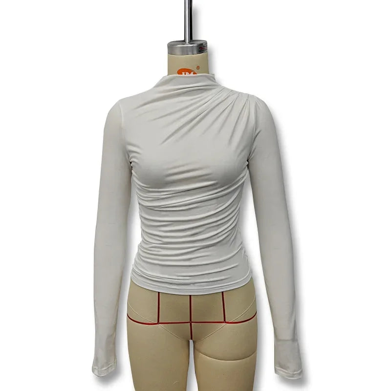 Fashionable Solid Color Women's Polo/Turtle Neck Top 2024 Autumn/Winter New Arrival Slimming Effect Long Sleeve T-Shirt